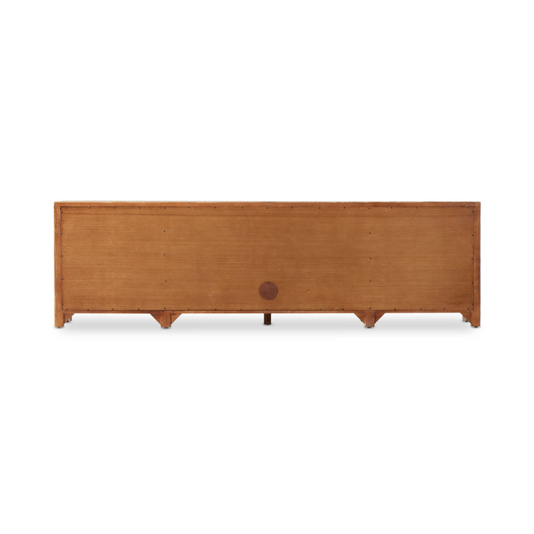 Light Brown Pine Media Console with Cabinet and Drawers
