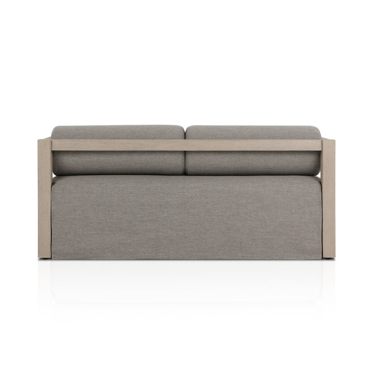 Gray Teak and Linen Outdoor Daybed with Bolster Cushions