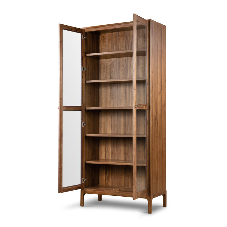 Cameron 88'' Brown Walnut Glass-Paneled Modern Curio Cabinet
