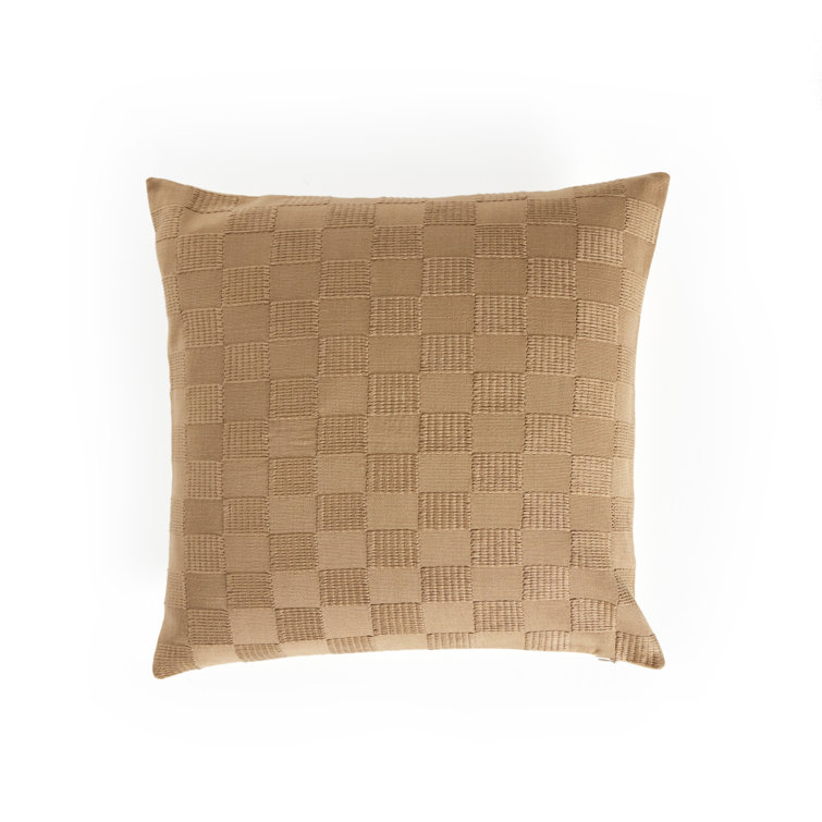 Handwoven Khaki Cotton Checkered Reversible Throw Pillow