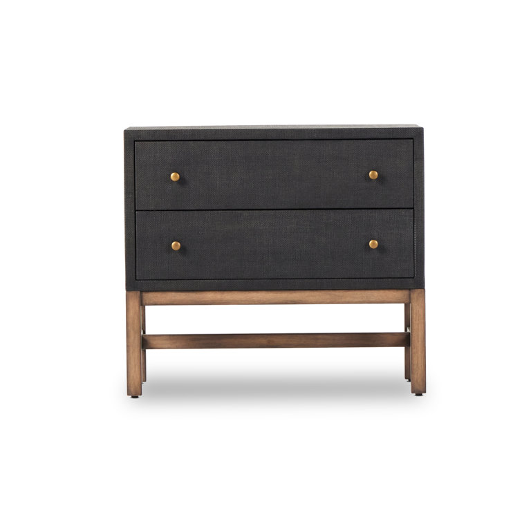 Black Raffia and Mahogany 2-Drawer Nightstand