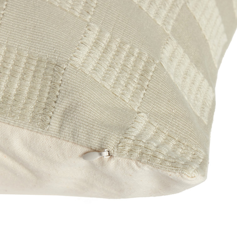 Handwoven Ivory Cotton and Off-White Canvas Checked Pillow