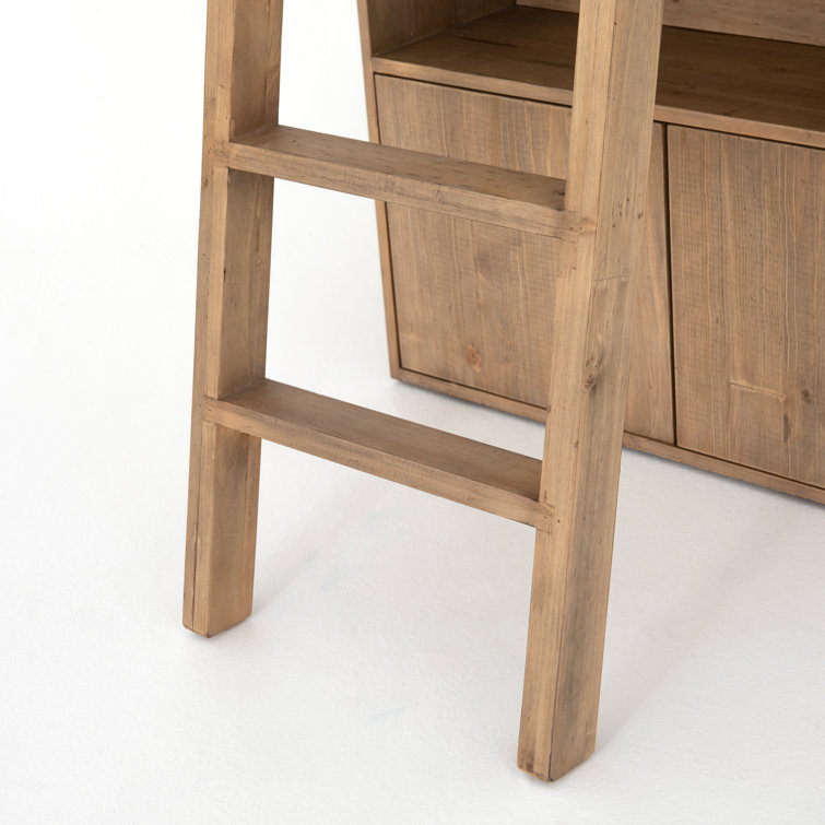 Smoked Pine Solid Wood Standard Bookcase with Ladder