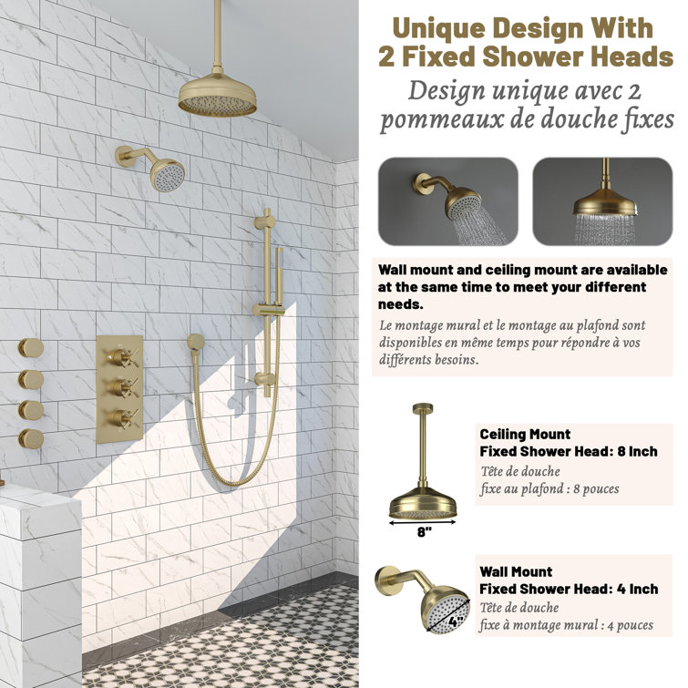 Brushed Gold Dual Rain and Handheld Shower System