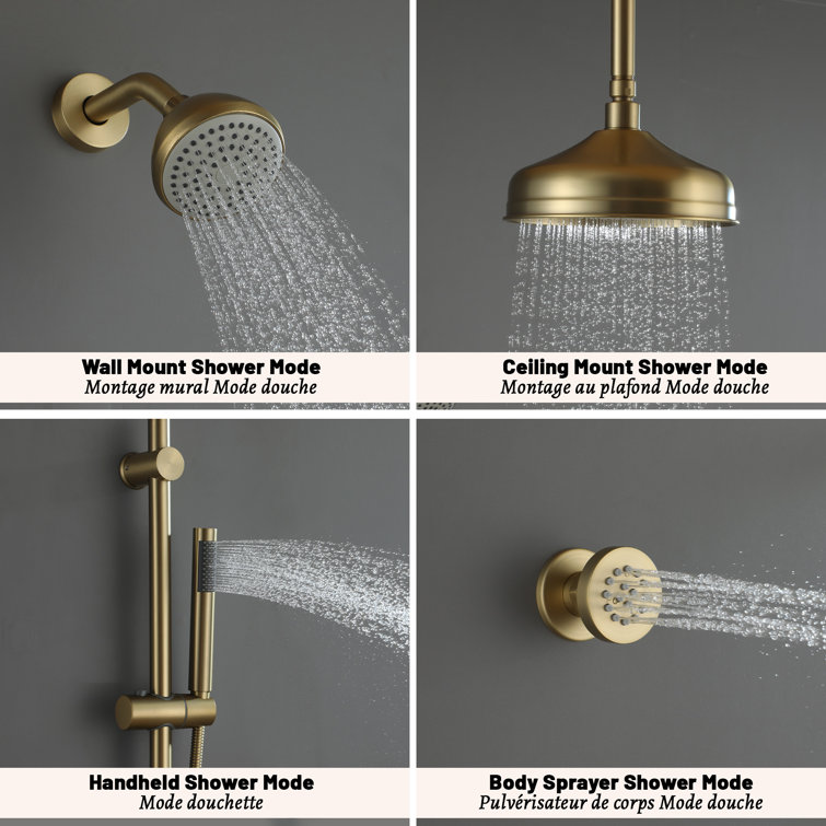 Brushed Gold Dual Rain and Handheld Shower System