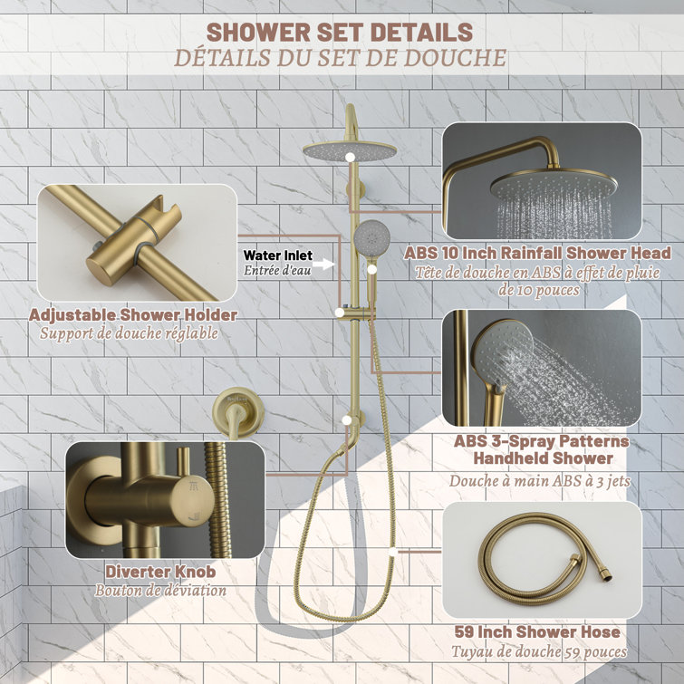 Brushed Gold Large Dual Round Wall Mounted Shower System