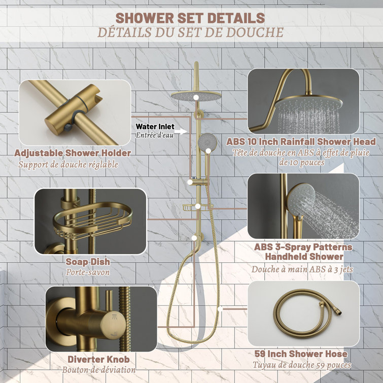Brushed Gold Dual Rain and Handheld Shower System