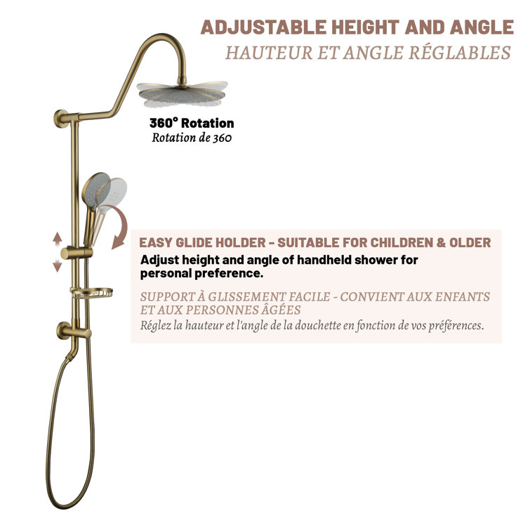 Brushed Gold Dual Rain and Handheld Shower System
