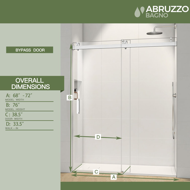 Nickel Frameless Sliding Shower Door with Tempered Glass