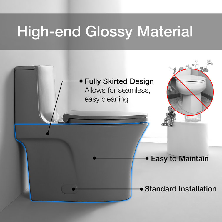 Light Gray Elongated Dual Flush One-Piece Toilet with Soft Closing Seat
