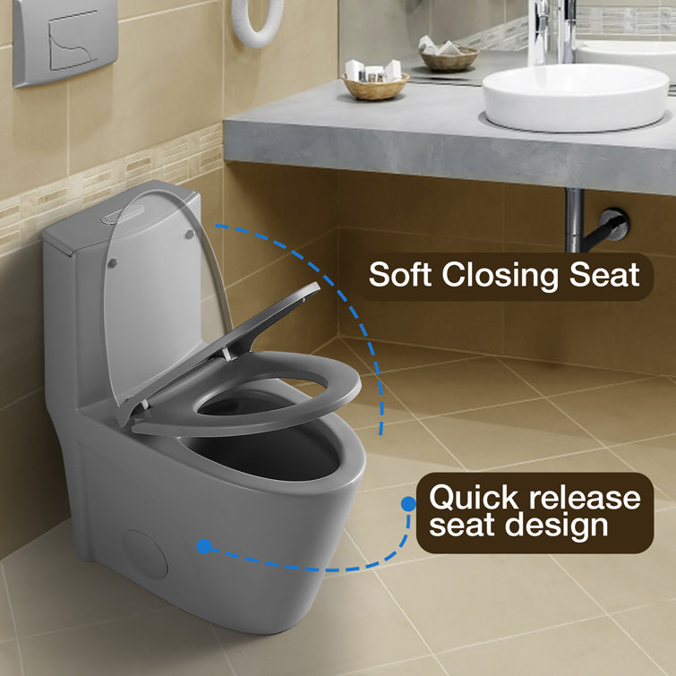 Light Gray Ceramic Dual-Flush Elongated One-Piece Toilet