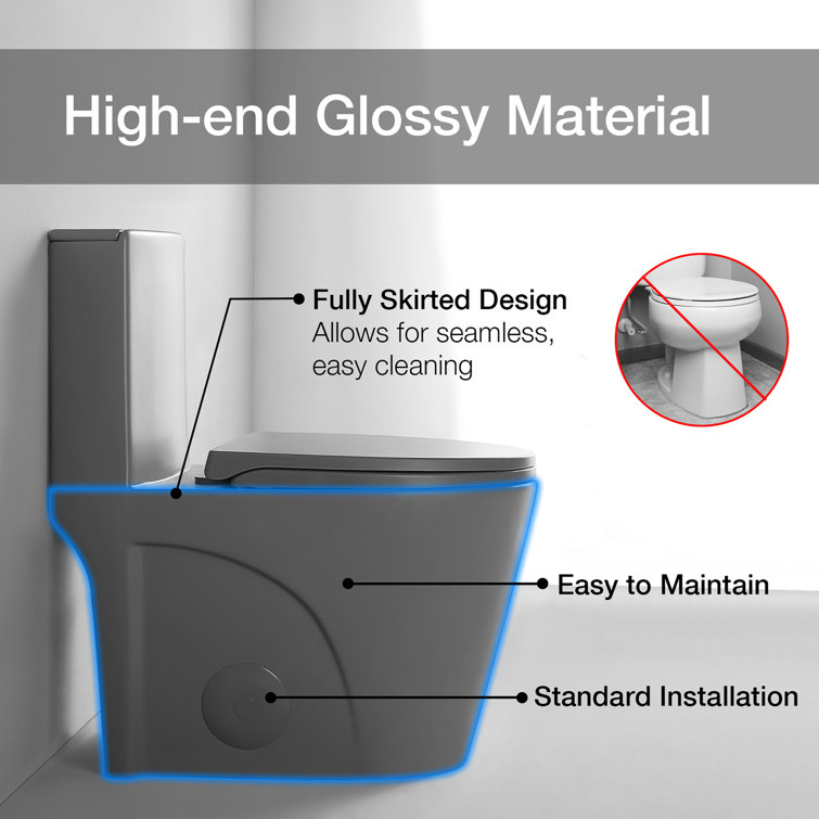 Light Gray Ceramic Dual-Flush Elongated One-Piece Toilet