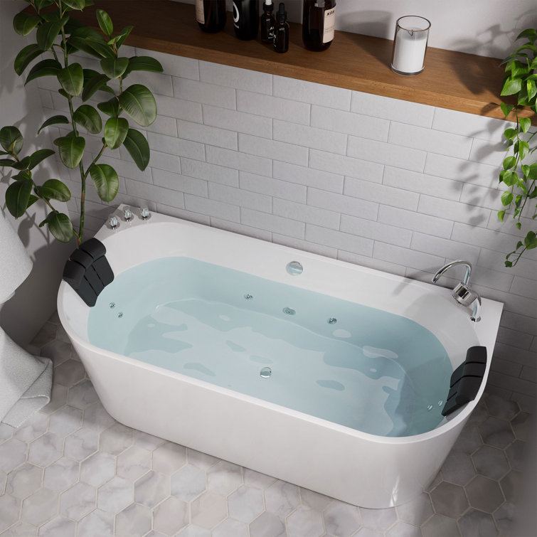 67'' White Acrylic Freestanding Whirlpool Bathtub with Faucet