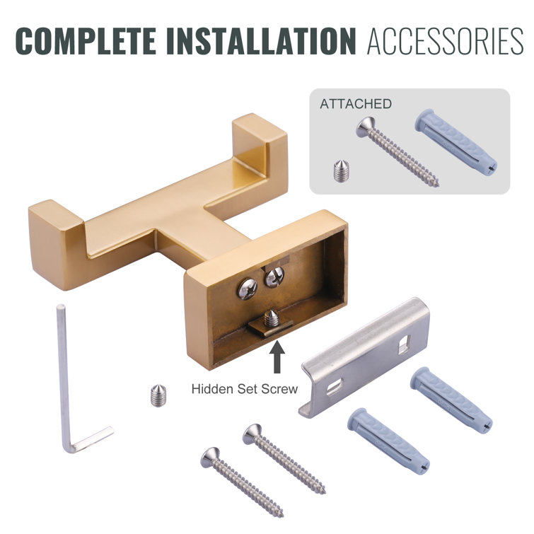Brushed Gold Stainless Steel Wall Mounted J-Hook Towel Hook