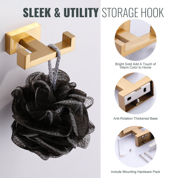 Brushed Gold Stainless Steel Wall Mounted J-Hook Towel Hook