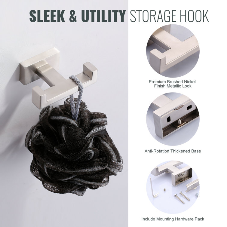 Brushed Nickel Square Stainless Steel Wall Mounted Towel Hook