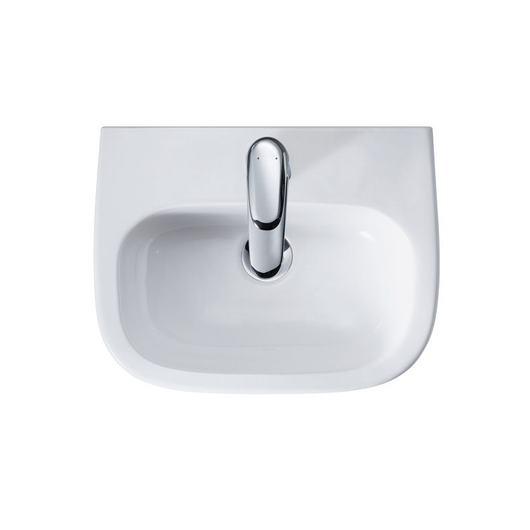 White Ceramic Wall-Mount Bathroom Sink with Overflow