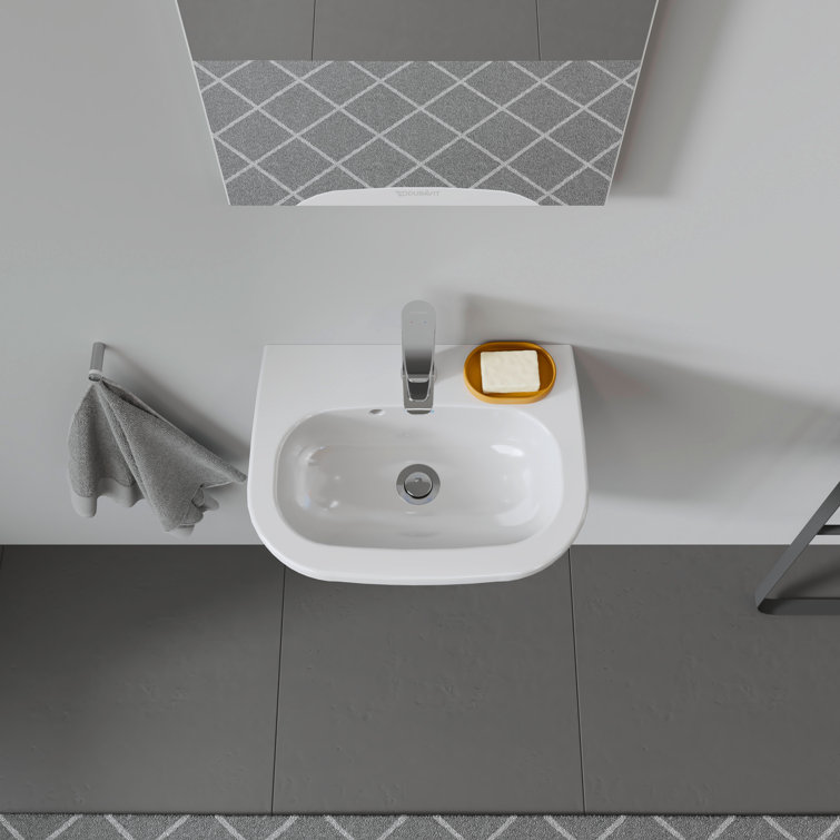 White Ceramic Wall-Mount Bathroom Sink with Overflow