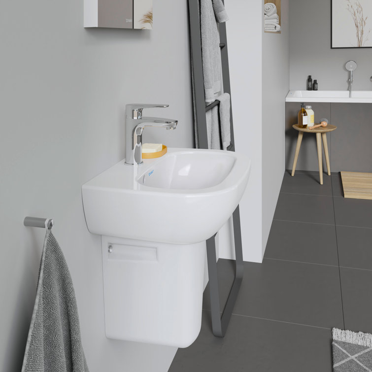 White Ceramic Wall-Mount Bathroom Sink with Overflow