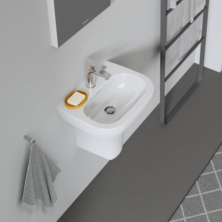White Ceramic Wall-Mount Bathroom Sink with Overflow