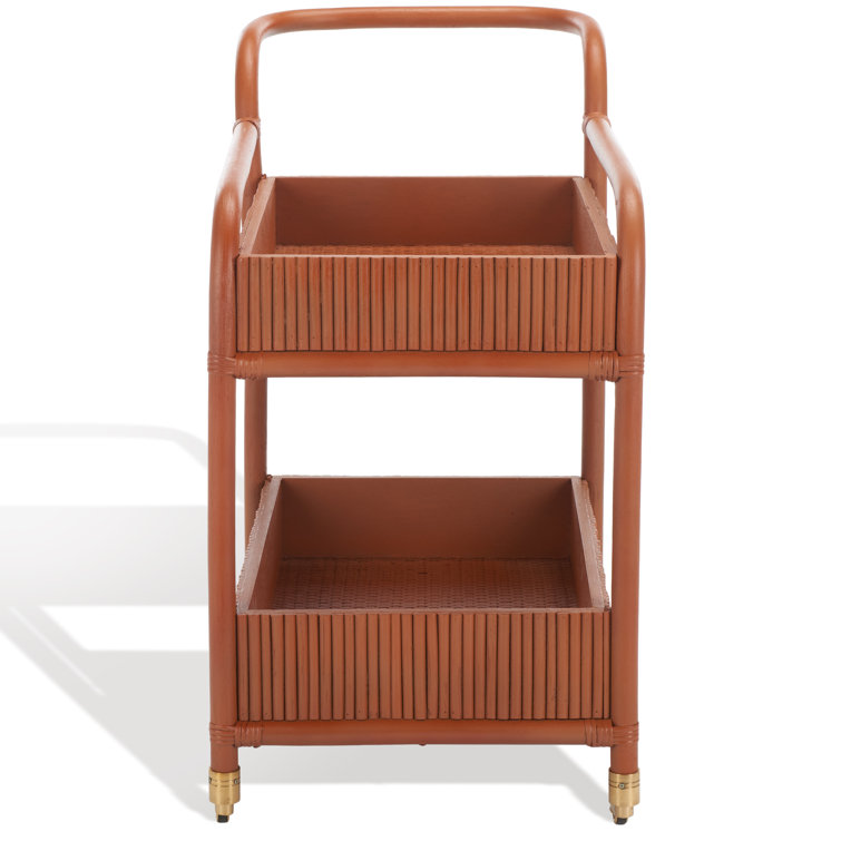 Amber Rattan 2-Tier Bar Cart with Brass Casters