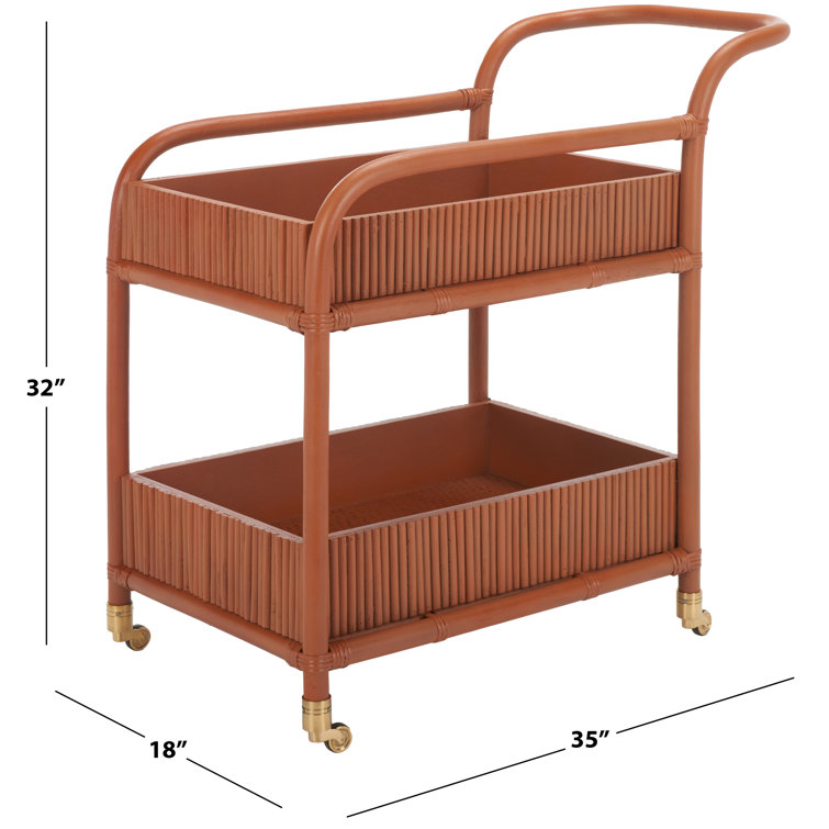 Amber Rattan 2-Tier Bar Cart with Brass Casters