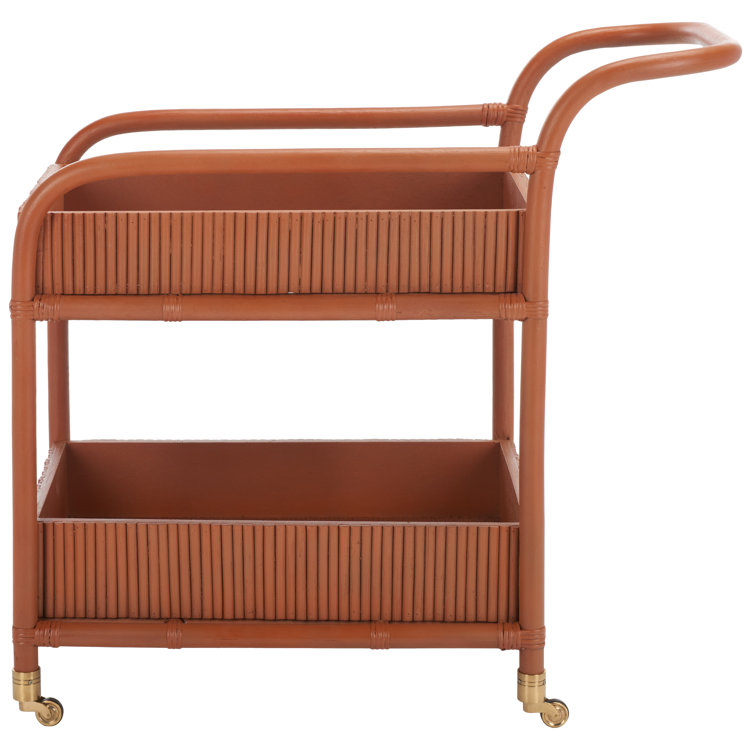 Amber Rattan 2-Tier Bar Cart with Brass Casters