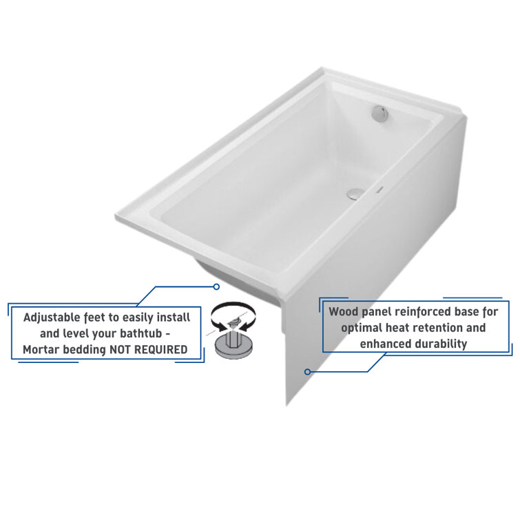 Architec 60" White Acrylic Alcove Soaking Bathtub
