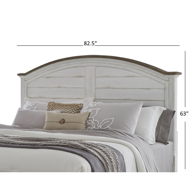 King White-Washed Wood Arched Panel Headboard with Storage