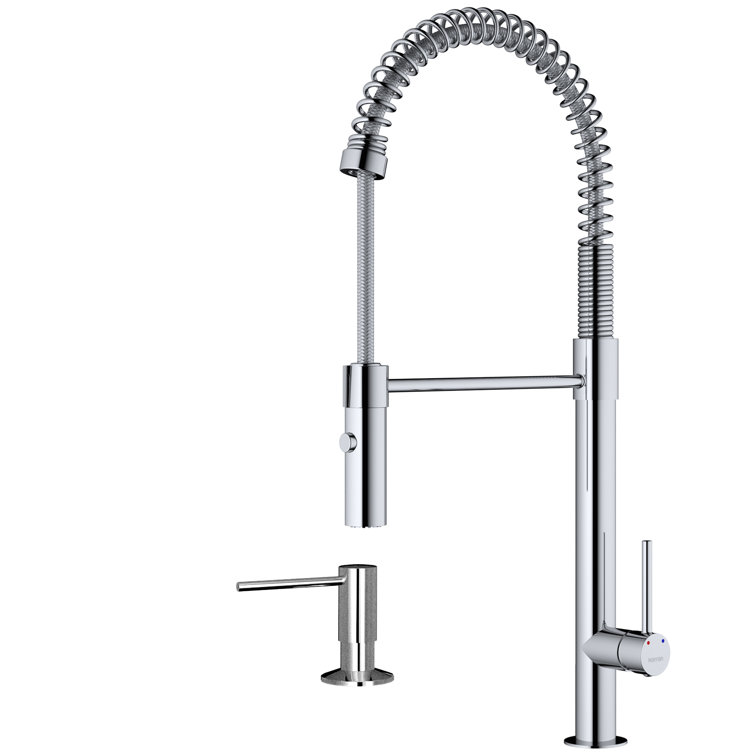 Tall Chrome Brass Pull-Down Kitchen Faucet with Soap Dispenser