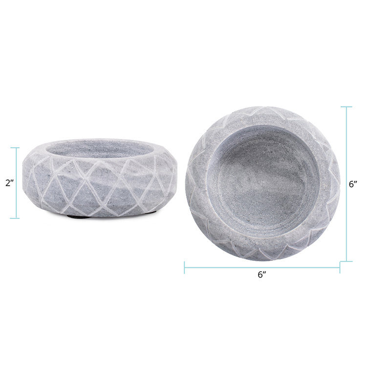 Handcrafted Grey Marble Round Decorative Bowl