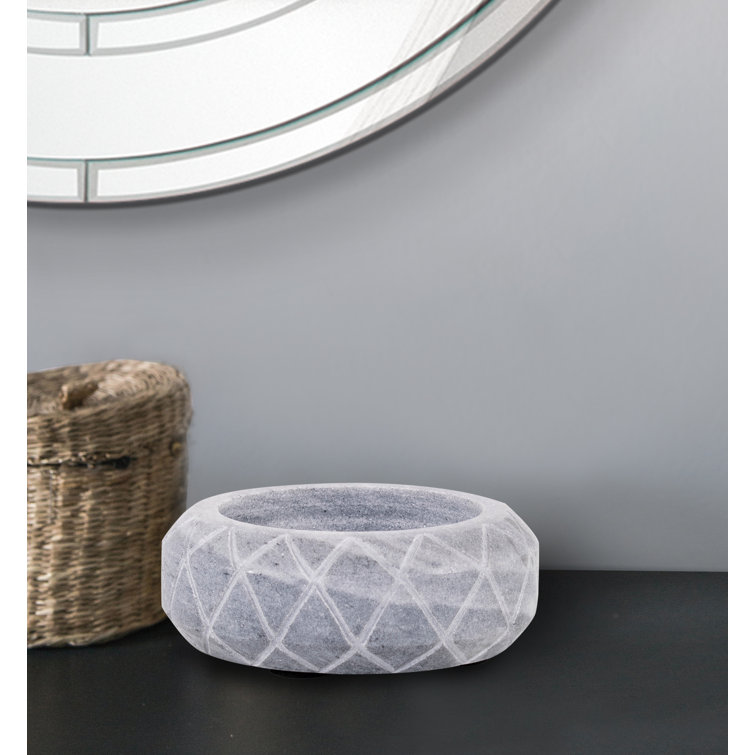Handcrafted Grey Marble Round Decorative Bowl