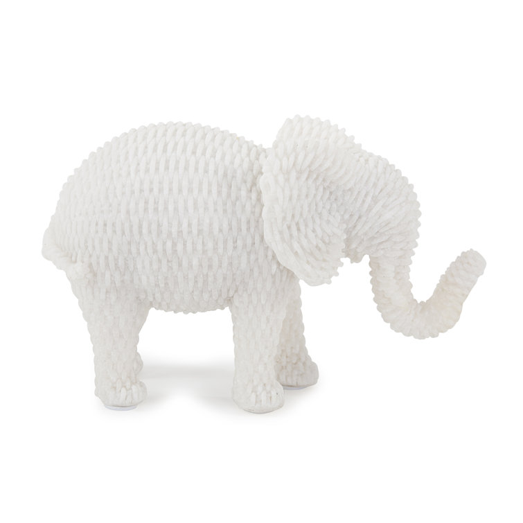 Handmade White Resin Elephant Figurine with Textured Pattern