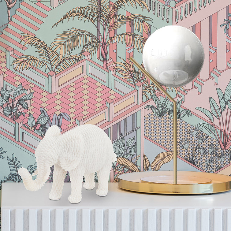 Handmade White Resin Elephant Figurine with Textured Pattern