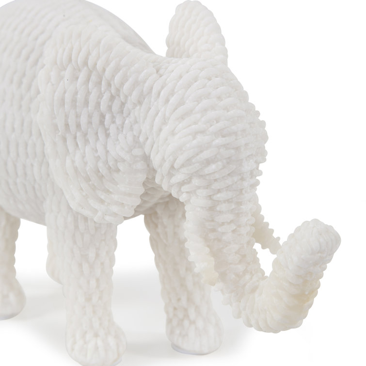 Handmade White Resin Elephant Figurine with Textured Pattern