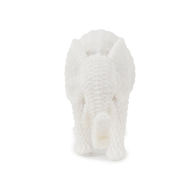 Handmade White Resin Elephant Figurine with Textured Pattern