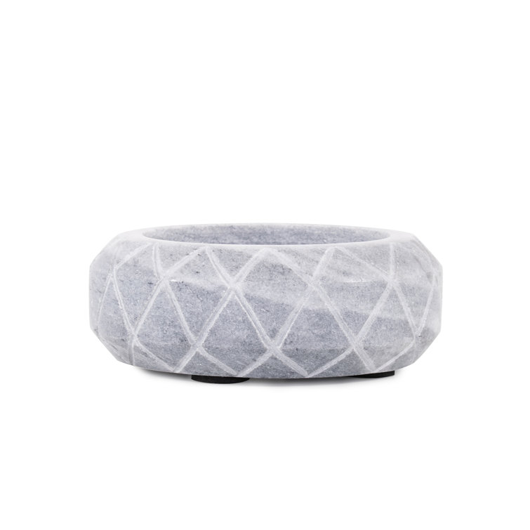 Handcrafted Grey Marble Round Decorative Bowl