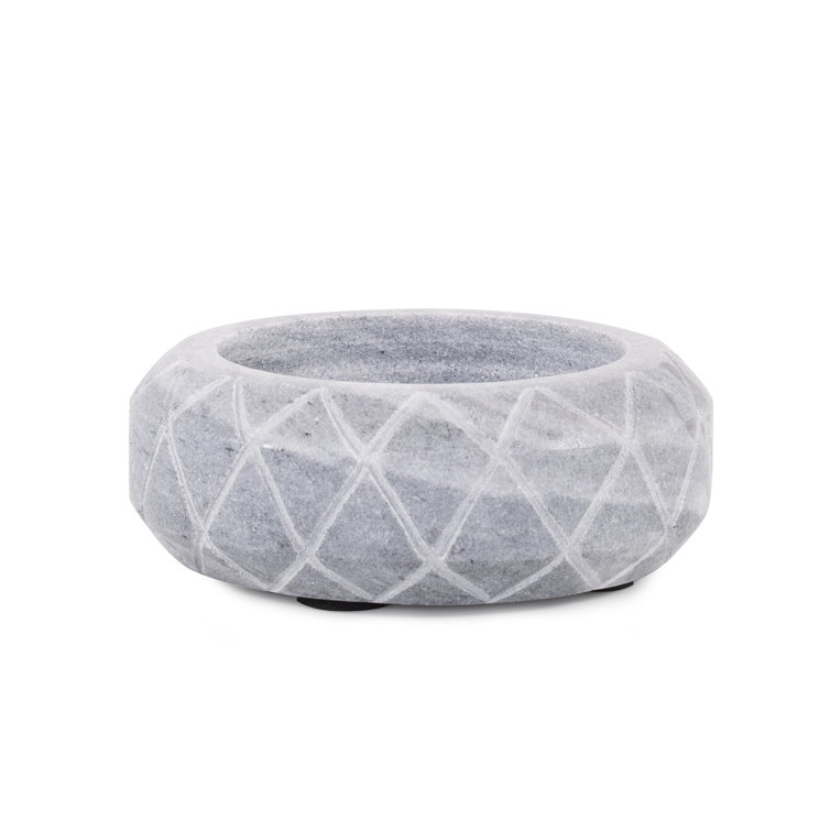 Handcrafted Grey Marble Round Decorative Bowl