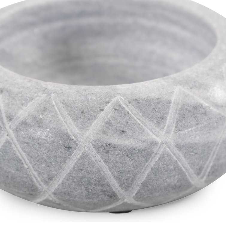 Handcrafted Grey Marble Round Decorative Bowl