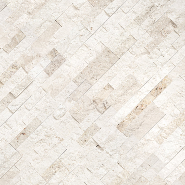 6'' x 24'' Creamy White Limestone Stacked Stone Wall Tile