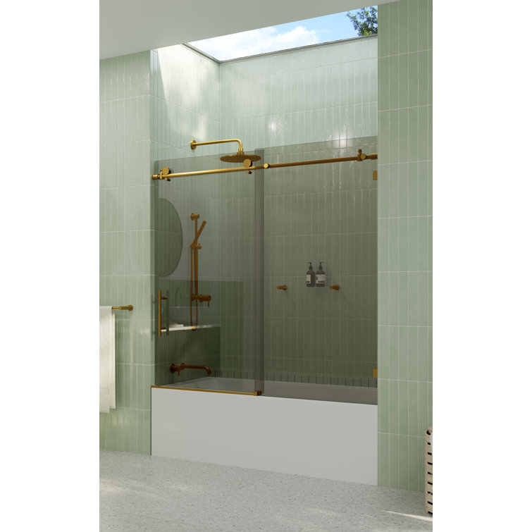 Equinox 56 - 60 in. x 60 in. Fully Frameless Gray Tinted Sliding Bathtub Door