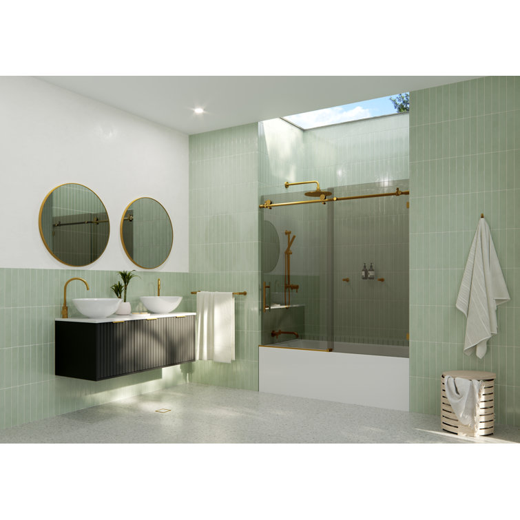 Equinox 56 - 60 in. x 60 in. Fully Frameless Gray Tinted Sliding Bathtub Door