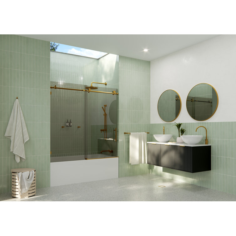 Equinox 56 - 60 in. x 60 in. Fully Frameless Gray Tinted Sliding Bathtub Door