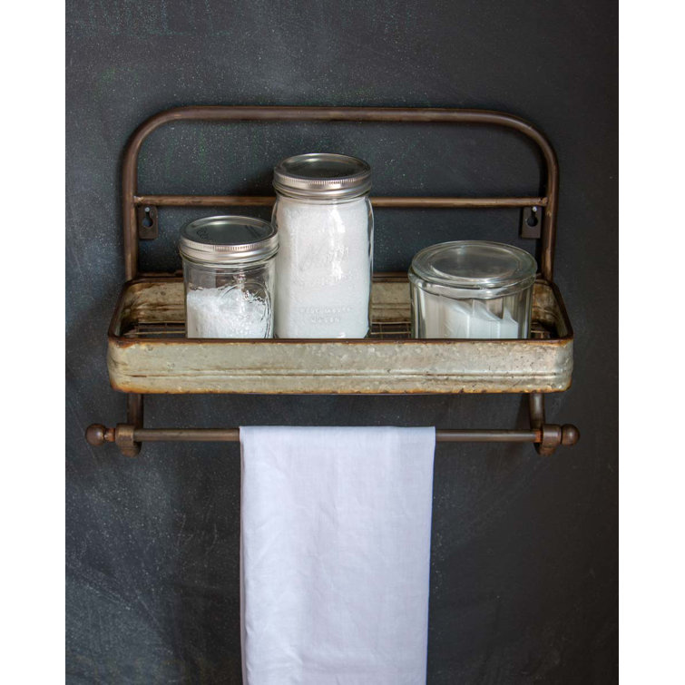 Gray Iron Wall Mounted Shelf with Towel Rack