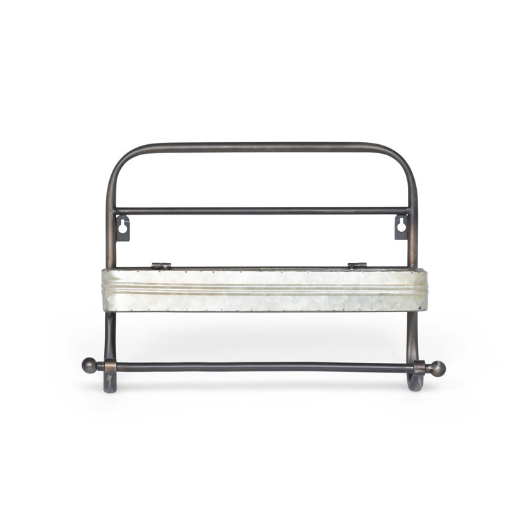 Gray Iron Wall Mounted Shelf with Towel Rack