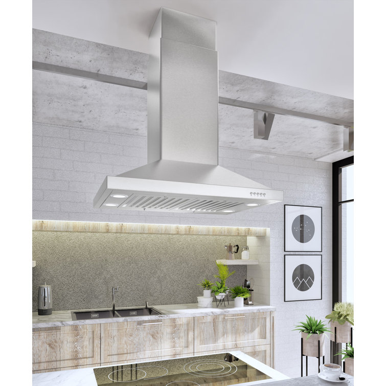 30-Inch Stainless Steel Island Range Hood with LED Lighting