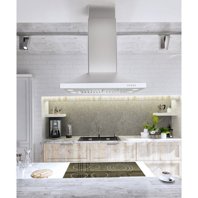 30-Inch Stainless Steel Island Range Hood with LED Lighting