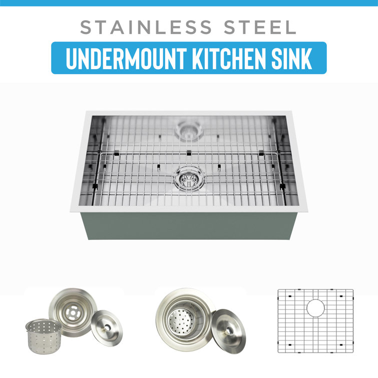Blue Ocean 32" Single Bowl Brushed Satin Stainless Steel Undermount Kitchen Sink