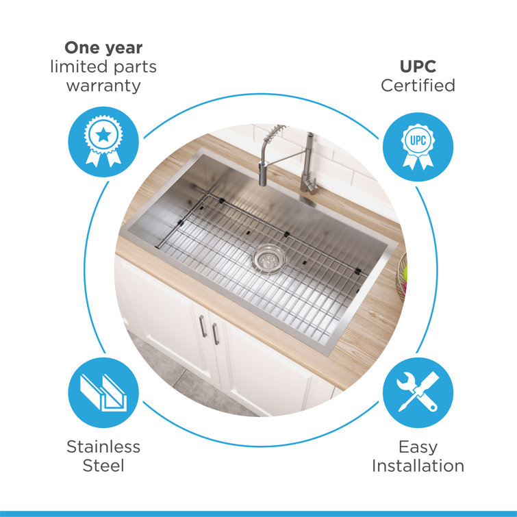 Blue Ocean 32" Single Bowl Brushed Satin Stainless Steel Undermount Kitchen Sink