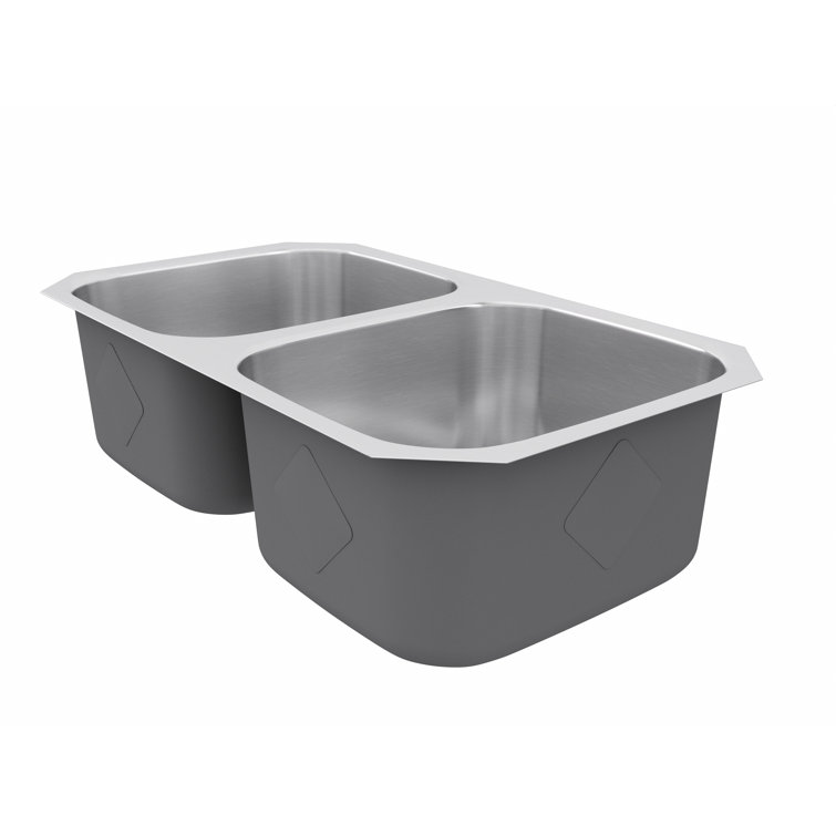 Brushed Satin Double Bowl Stainless Steel Undermount Kitchen Sink